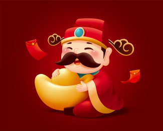 可爱财神爷抱金元宝插图