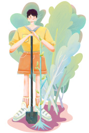 青少年植树节保护地球自然环境矢量绘画插图