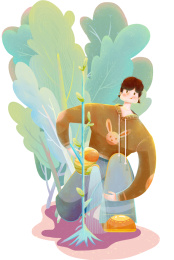 青少年植树节保护地球自然环境矢量绘画插图