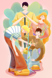 青少年植树节保护地球自然环境矢量绘画插图