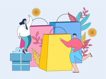 领取优惠券购物的人-带线条