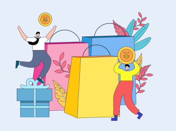 领取优惠券购物的人-带线条