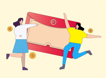 领取优惠券购物的人-带线条