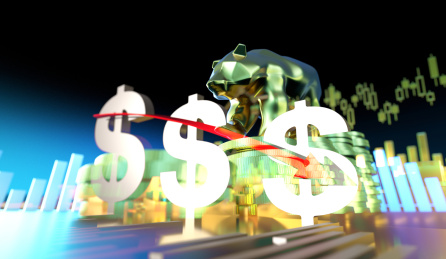 货币符号与熊市经济，经济衰退，美元符号