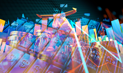 牛市经济与投资资本，股市发展，美元符号