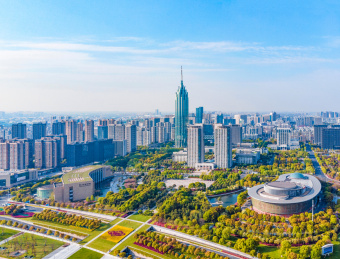 中国江苏省常州市传媒大厦、奥体、文化广场航拍