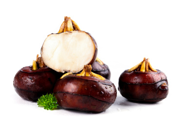 白底上放着一堆荔浦荸荠