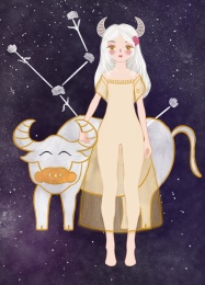 12星座女孩星空插画
