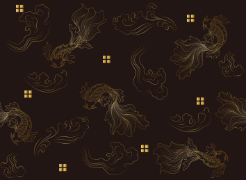 无缝的鲤鱼线条底纹背景图案