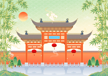 南京夫子庙风景矢量插画
