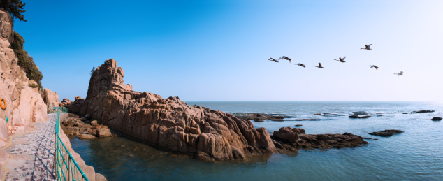 山东威海荣成市成山头旅游风景区海滩边的海