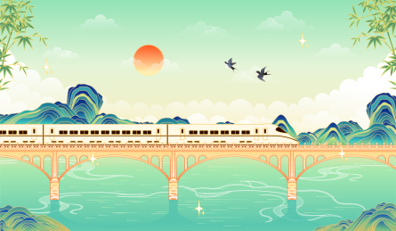 在行驶中的高铁矢量插画