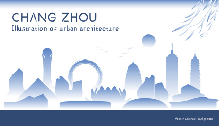 常州城市手绘建筑剪影