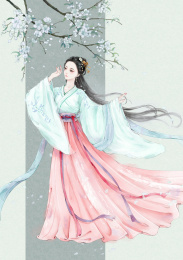 杏花与汉服少女