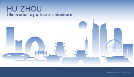 湖州城市手绘建筑剪影