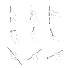 拿着毛笔写书法的手势