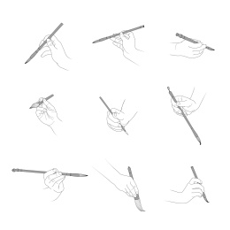 拿着毛笔写书法的手势