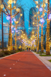 四川成都高新区交子金融大街夜景灯光秀