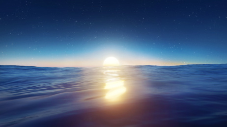 三维渲染海边日出场景