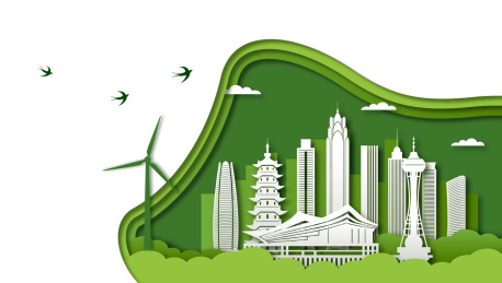  中国浙江宁波市城市剪纸风矢量插画绿色