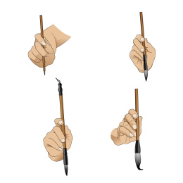 右手握毛笔写书法的手势