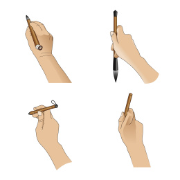 右手握毛笔写书法的手势