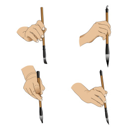 右手握毛笔写书法的手势