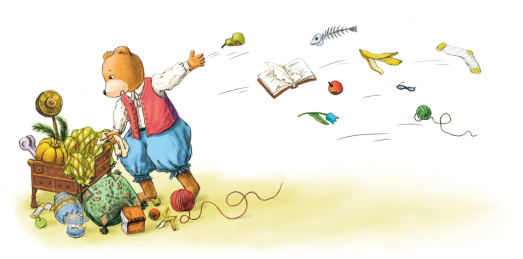 手绘欧式复古熊收拾屋子扔东西