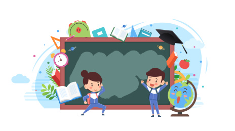 黑板开学教育书本文具概念插画