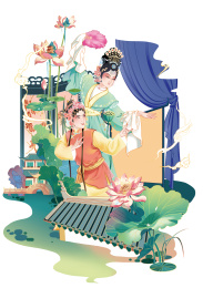 花鼓戏插画 中国风插画戏曲插画中国戏曲