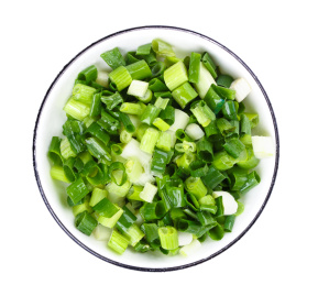 白底上放着一盘切段的东北新鲜小葱