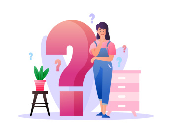 女生倚靠问号矢量扁平插画