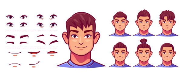 人物头像表情包模块组合矢量插画