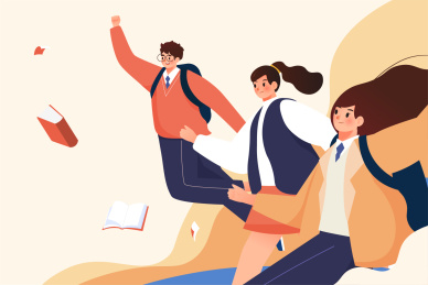 一群学生结伴开学插画