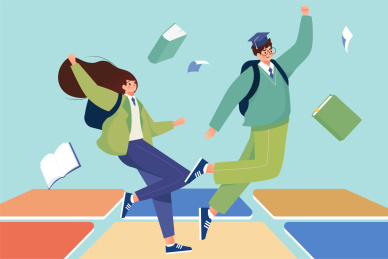 在校学生学习矢量插画