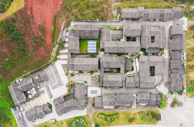 四川乐山夹江县东风堰千佛岩景区古建筑航拍