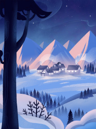 冬日雪景插画