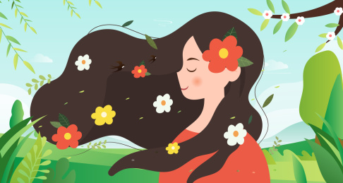 春天清新女神女生节的插画