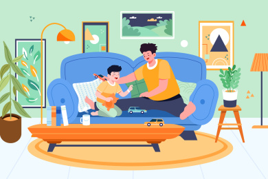 亲子居家生活矢量插画