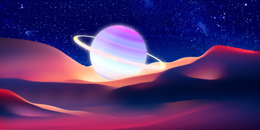 星球悬浮在空中，星星在发光插画