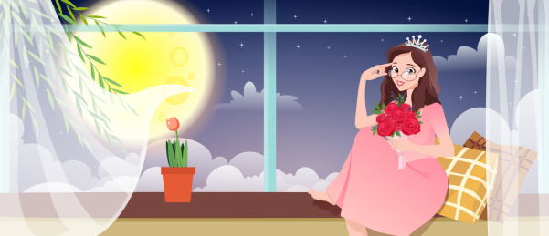 微风拂面女神节快乐插画矢量图