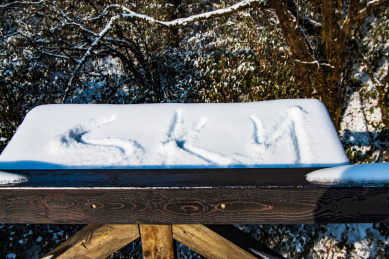 覆盖雪的指示牌