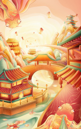 国潮插画，西安年味插画