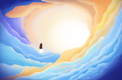 小女孩坐在云上