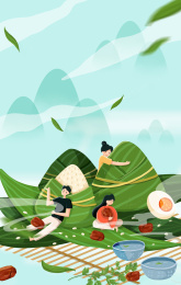 国风端午节粽子的插画