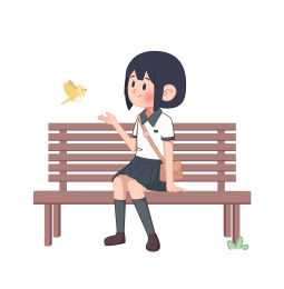 日系穿JK服的少女在和小鸟玩耍