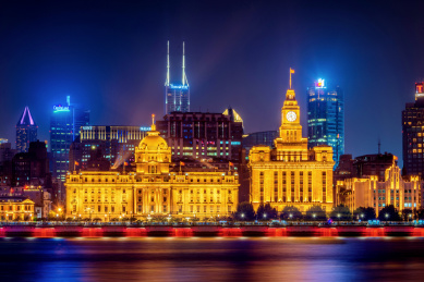 中国上海外滩夜景风光
