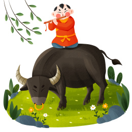 清明节牧童吹笛子放牛
