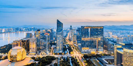 中国浙江杭州钱江新城高视角夜景