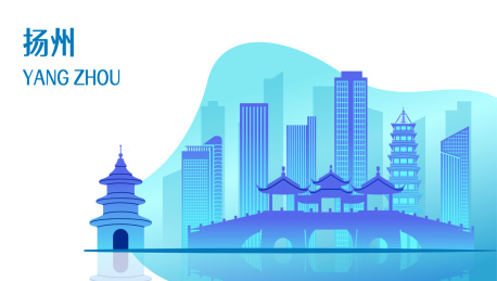 中国江苏扬州市城市天际线矢量插画蓝色